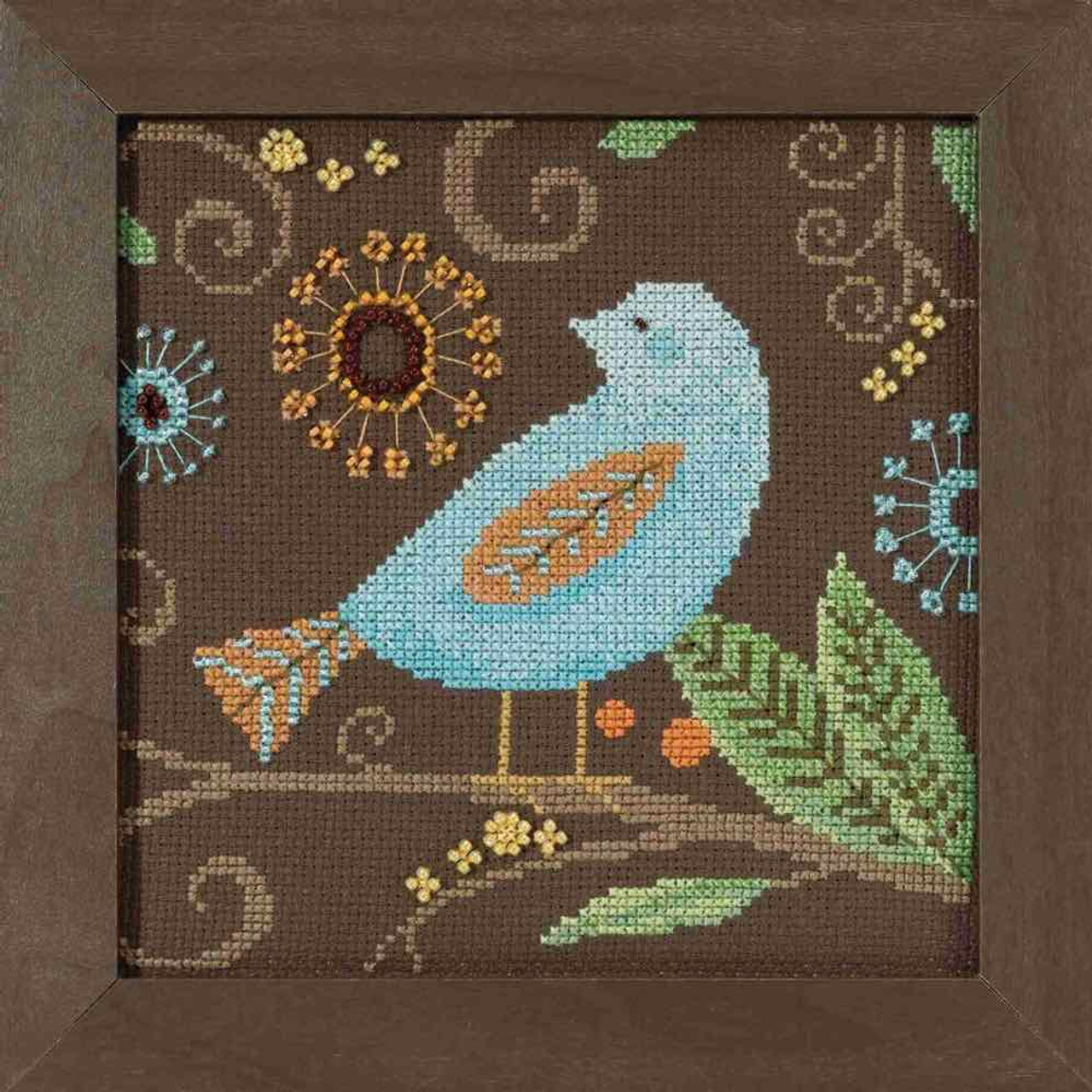 Aqua Bird Cross Stitch Kit Mill Hill 2018 Debbie Mumm Out On A Limb DM301814