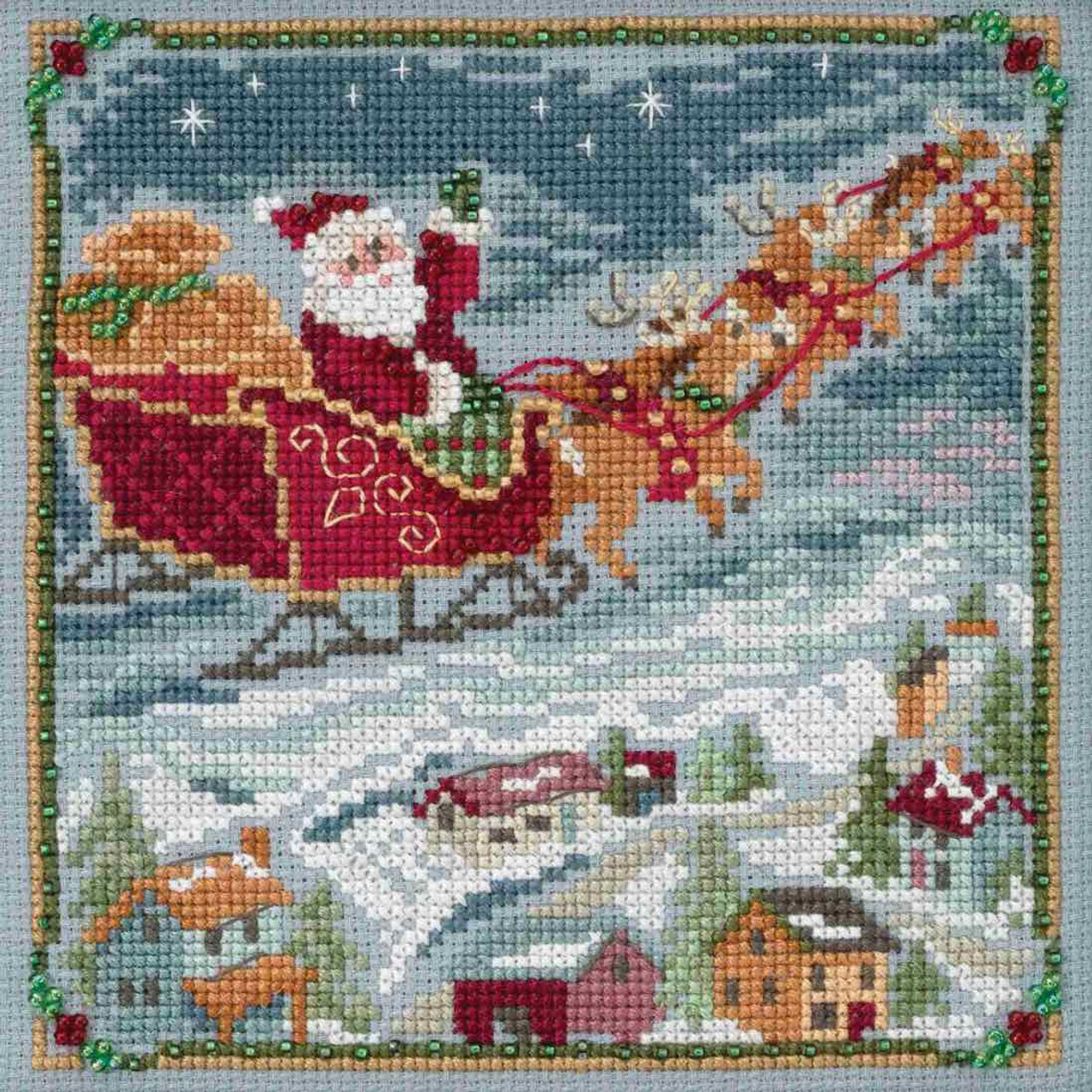 Stitched area of To All A Goodnight Cross Stitch Kit Mill Hill 2018 A Visit From St Nick Quartet MH171834