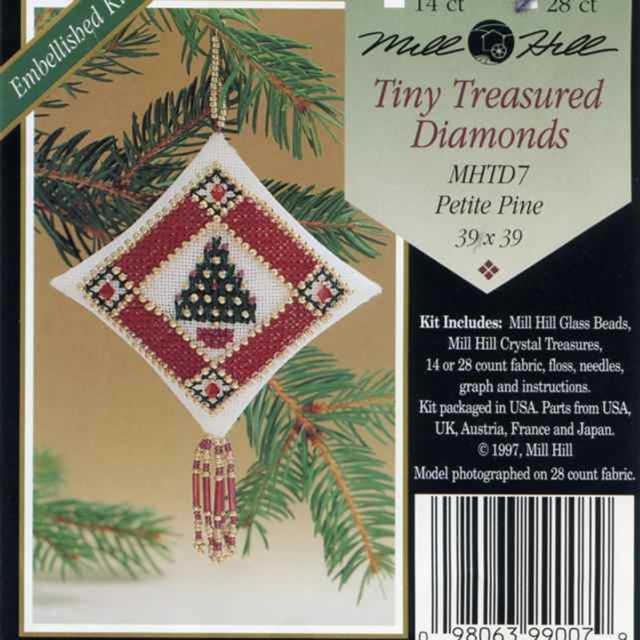 Petite Pine Tiny Treasured Diamond Ornament Kit Mill Hill 1997