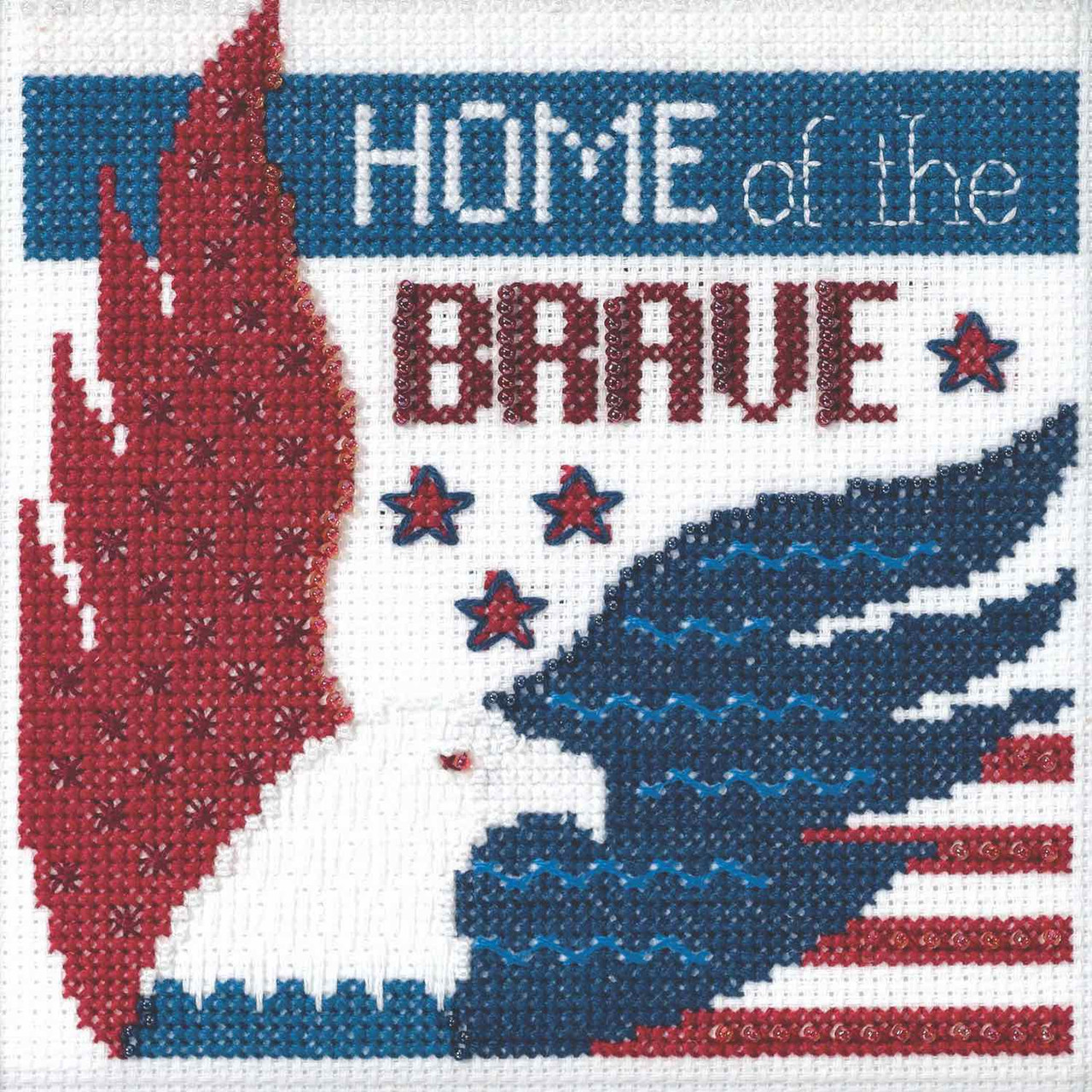 Stitched area of Home of the Brave Beaded Cross Stitch Kit Mill Hill 2019 Patriotic Quartet MH171913