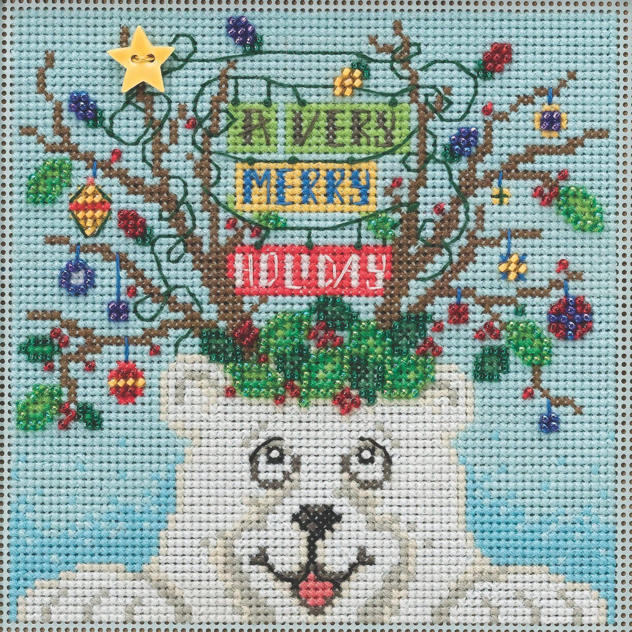 Beary Merry Christmas Cross Stitch Kit Mill Hill 2021 Buttons Beads Winter  MH142132