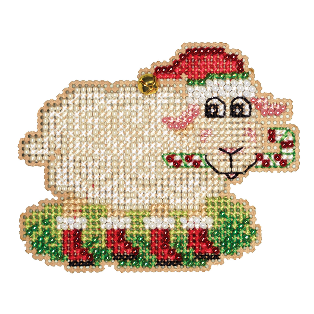 Stitched area of Sweet Sheep Cross Stitch Ornament Kit Mill Hill 2023 Winter Holiday MH182331