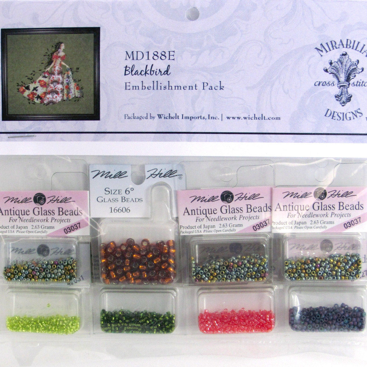 Blackbird Cross Stitch Kit Chart Beads Silk Floss Mirabilia MD188