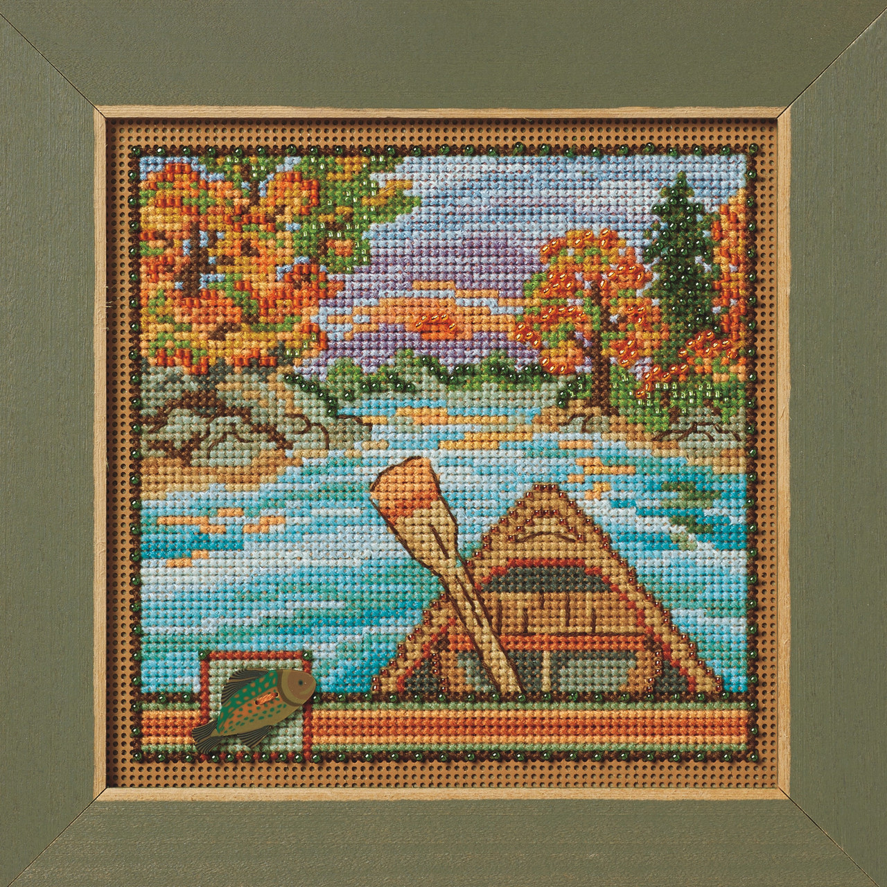 Frames view of Canoe Ride Cross Stitch Kit Mill Hill 2024 Buttons & Beads Autumn MH142421