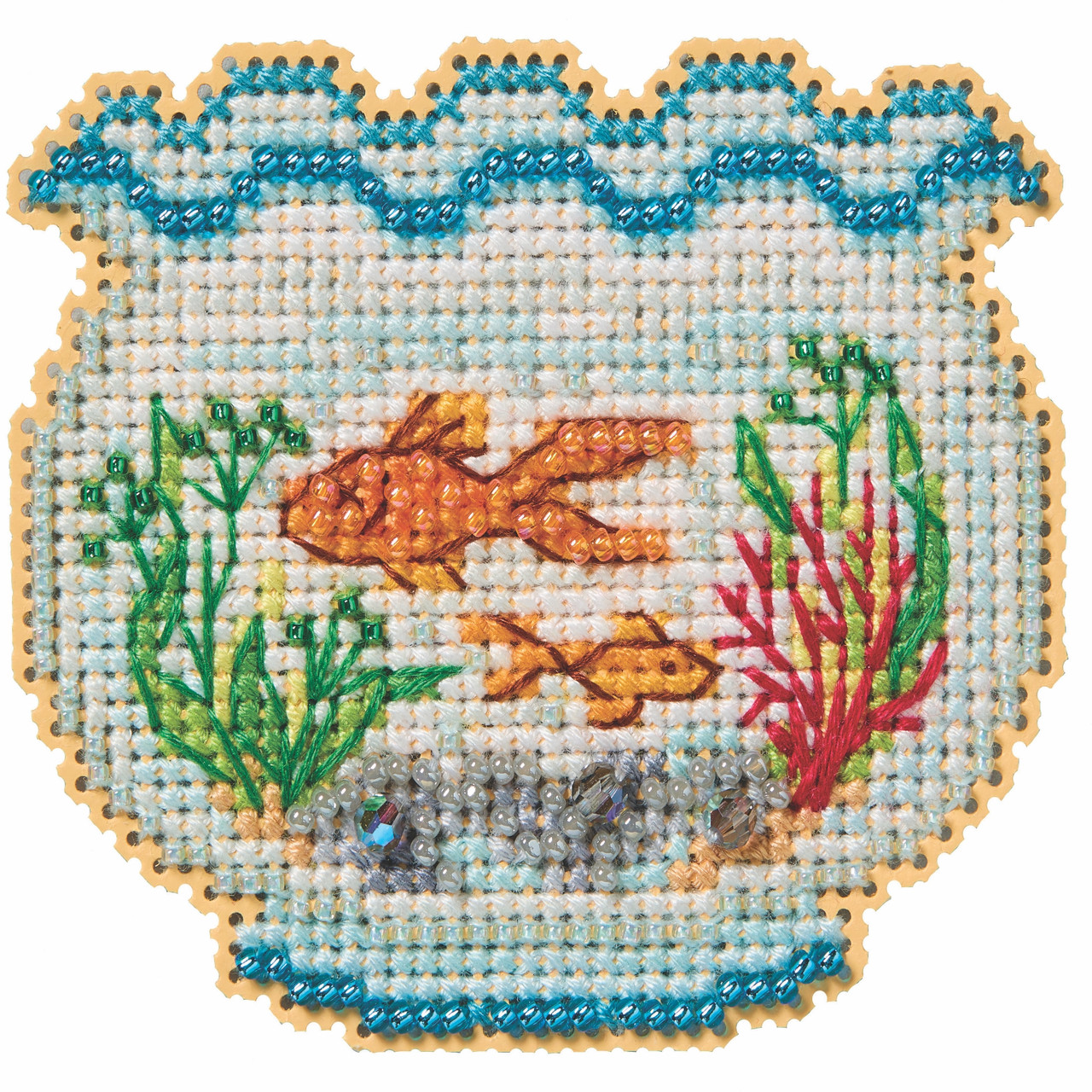 Stitched area of Fish Bowl Counted Cross Stitch Kit Mill Hill 2026 Spring Bouquet MH182616
