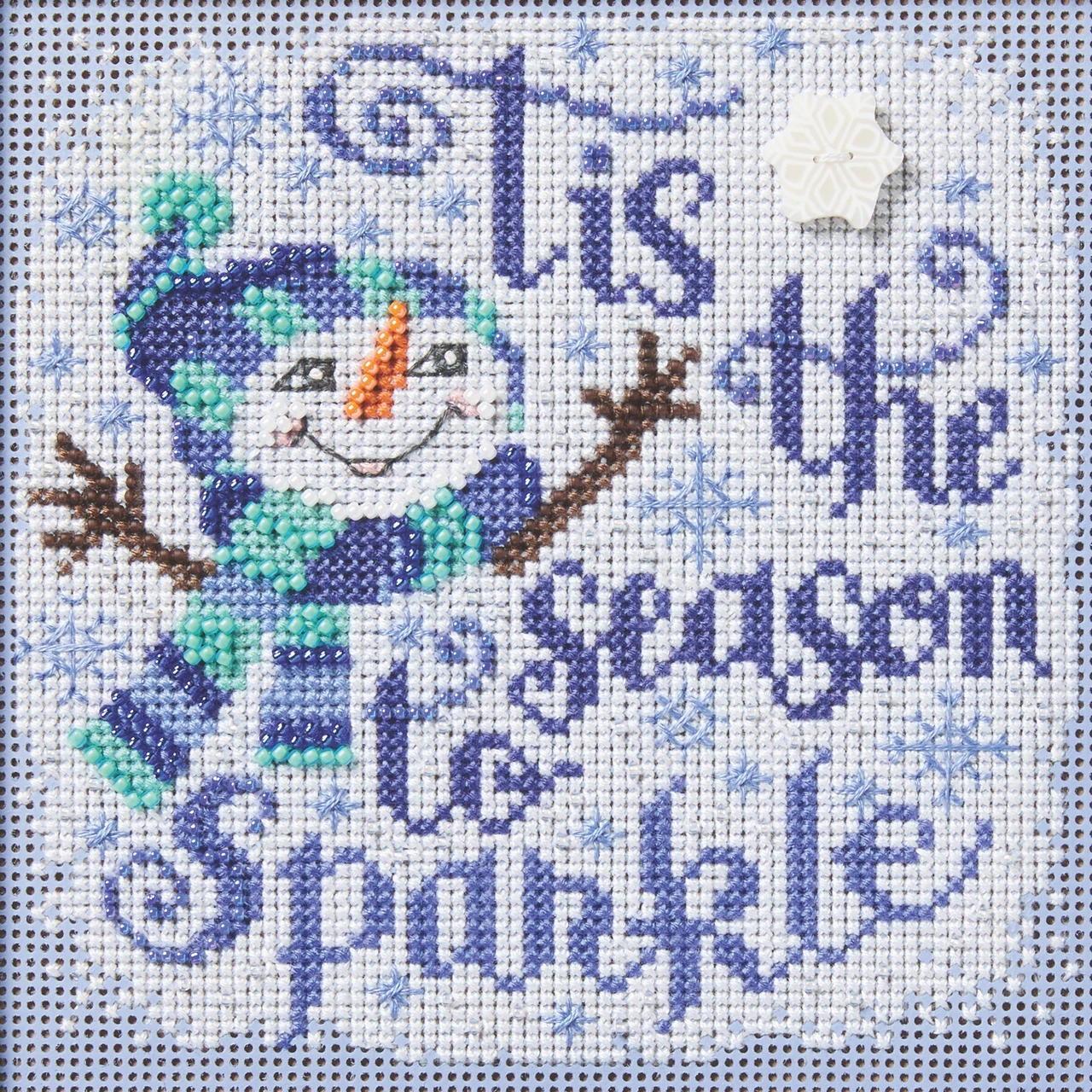 Stitched area of Sparkle Counted Cross Stitch Kit Mill Hill 2026 Buttons & Beads Winter MH142633