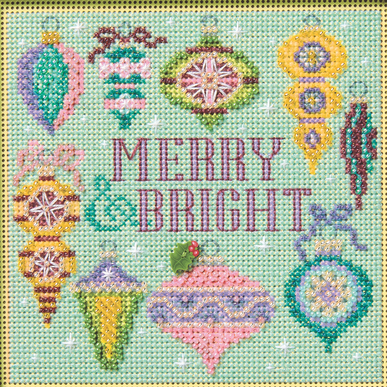 Stitched area of Merry & Bright Counted Cross Stitch Kit Mill Hill 2026 Buttons & Beads Winter MH142634