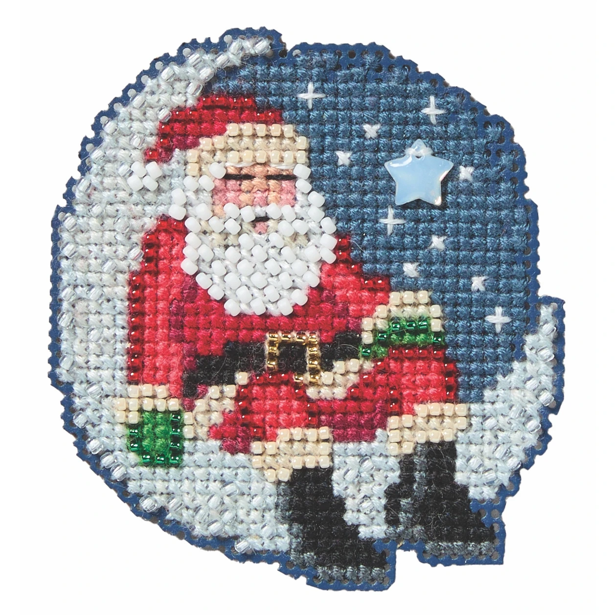 Stitched area of Sleepy Santa Counted Cross Stitch Kit Mill Hill 2026 Winter Holiday MH182631