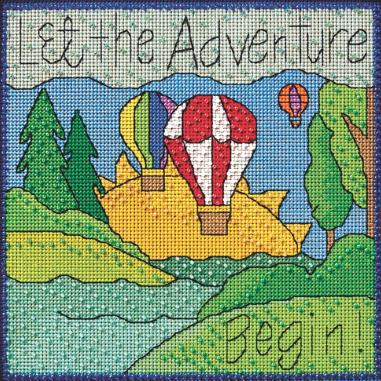 Stitched area of Let the Adventure Begin Beaded Beaded Counted Cross Stitch Mill Hill 2026 Sticks ST152611
