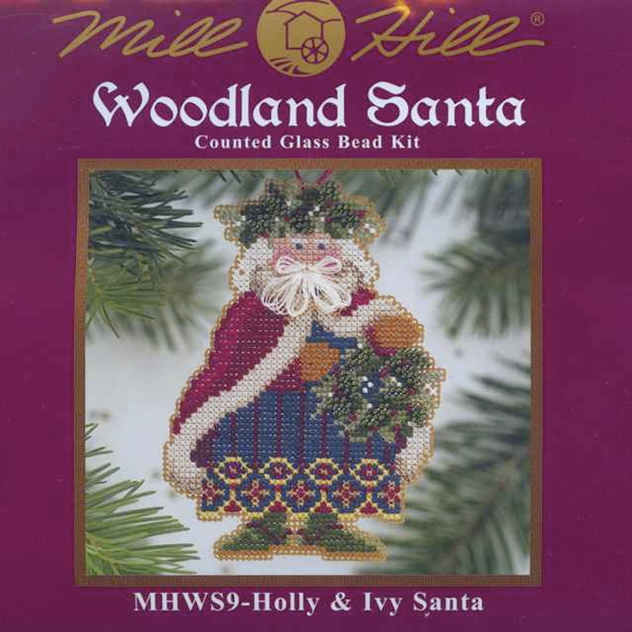 Holly & Ivy Santa Bead Cross Stitch Kit Mill Hill 2001 Woodland Santas