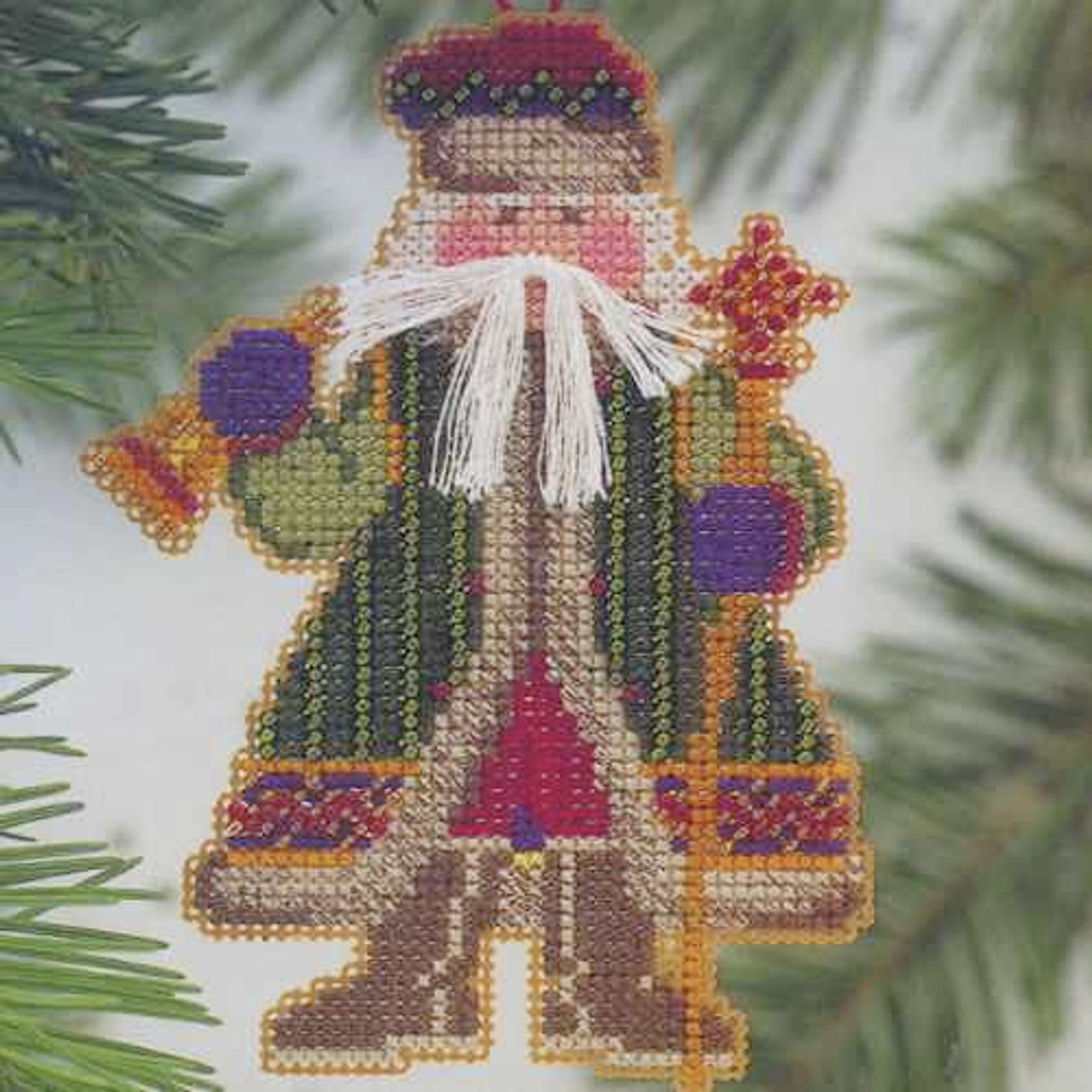 Bell Ringer Santa Beaded Ornament Kit Mill Hill 2001 Woodland Santas