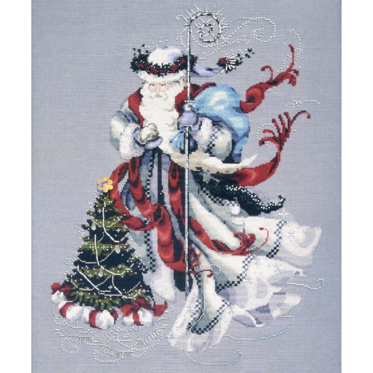 Winter White Santa Cross Stitch Chart Fabric Embellishment