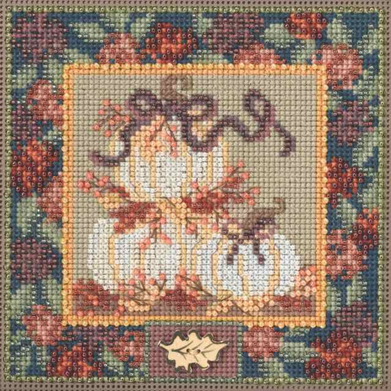 White Pumpkins Cross Stitch Kit Mill Hill 2014 Buttons & Beads Autumn