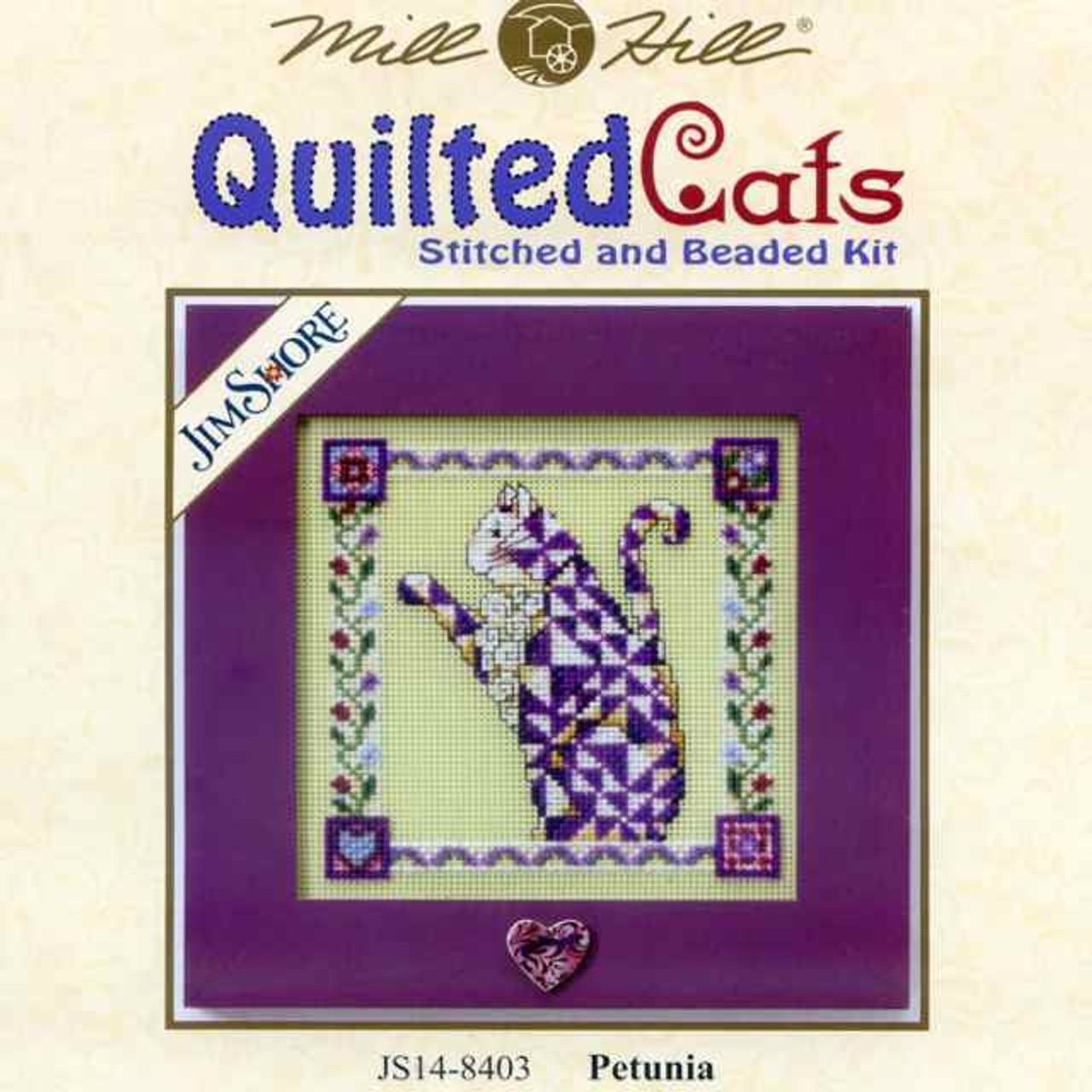 Petunia Beaded Counted Cross Stitch Kit Mill Hill 2008 Jim Shore Quilted Cats