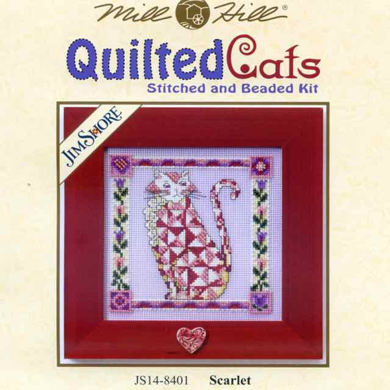 Scarlet Beaded Cross Stitch Kit Mill Hill 2008 Jim Shore Quilted Cats