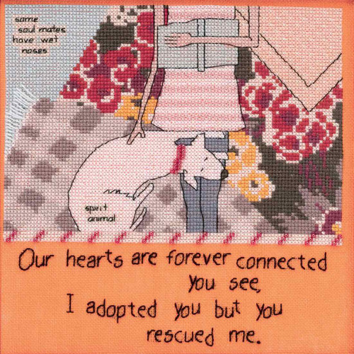 Stitched area of You Rescued Me Beaded Cross Stitch Kit Curly Girl 2016 Mill Hill CG301614