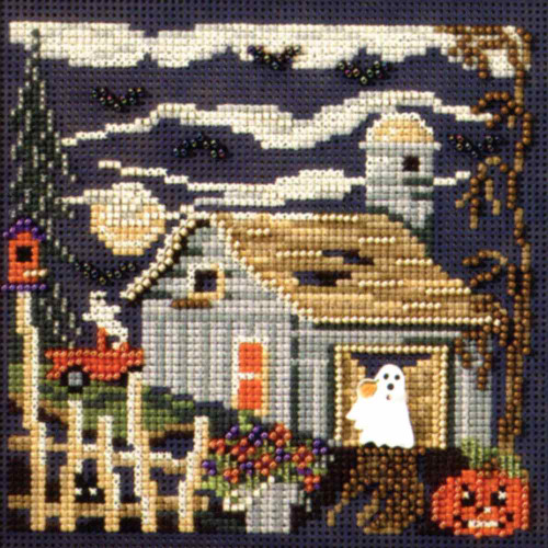 Stitched area of Midnight Farm Cross Stitch Kit Mill Hill 2007 Buttons & Beads Autumn MH147204