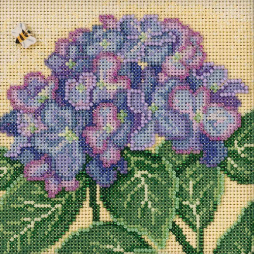 Stitched area of Hydrangea Cross Stitch Kit Mill Hill 2017 Buttons & Beads Spring MH141715