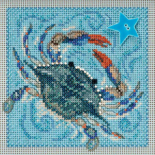 Stitched area of Crab Cross Stitch Kit Mill Hill 2018 Buttons & Beads Spring MH141811