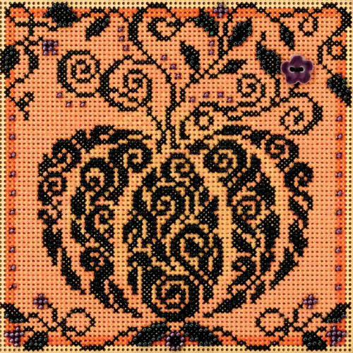 Stitched area of Enchanted Pumpkin Cross Stitch Kit Mill Hill 2018 Buttons & Beads Autumn MH141821