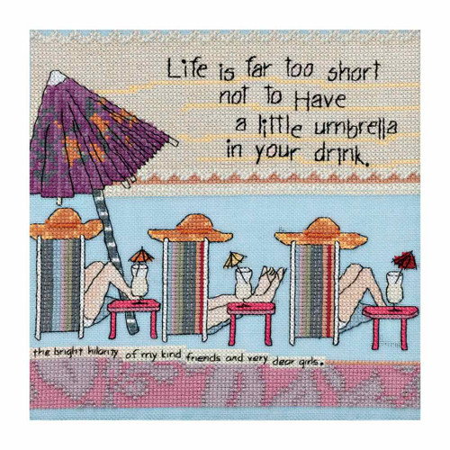 Stitched area of Life's Too Short Beaded Cross Stitch Kit Curly Girl 2018 Mill Hill CG301813