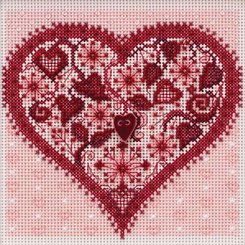 Valentine Heart Cross Stitch Kit Mill Hill 2019 Buttons & Beads