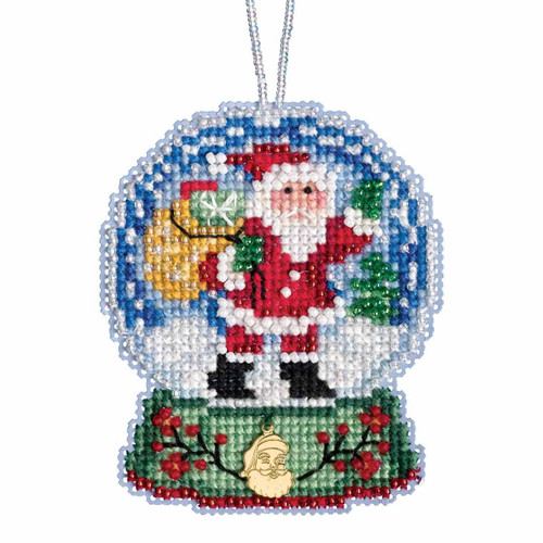 Mill Hill Counted Cross Stitch Ornament Kit 3.25 inchx2.5 inch-Santa Snow Globe