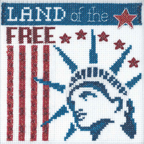 Stitched area of Land of the Free Beaded Cross Stitch Kit Mill Hill 2019 Patriotic Quartet MH171912