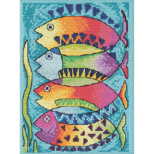 Stitched area of Peces Cross Stitch Kit Mill Hill 2021 Laurel Burch LB302112