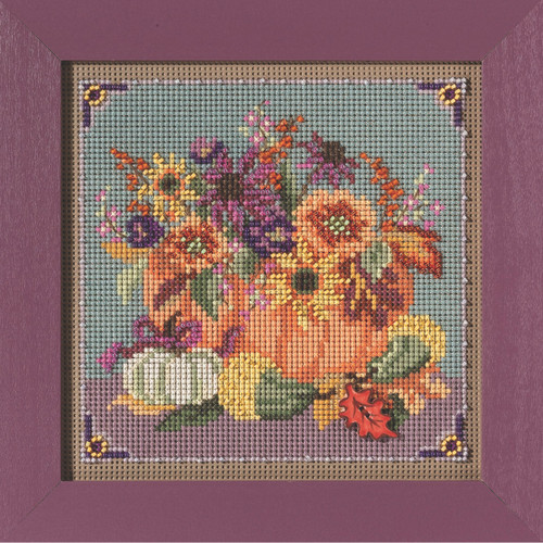 Floral Pumpkin Cross Stitch Kit Mill Hill 2021 Buttons & Beads Autumn MH142125