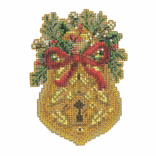 Stitched area of Winter Lock Cross Stitch Ornament Kit Mill Hill 2022 Antique Locks Trilogy MH192213