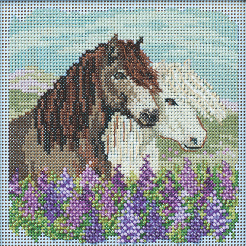 Stitched area of Icelandic Horses Cross Stitch Kit Mill Hill 2024 Buttons & Beads Spring MH142415
