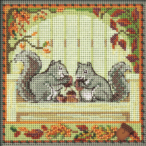 Nutty Squirrels Cross Stitch Kit Mill Hill 2024 Buttons