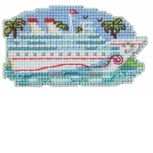 Stitched area of Winter Cruise Cross Stitch Ornament Kit Mill Hill 2025 Winter Holiday MH182534