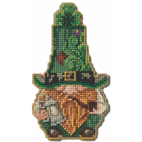 Stitched area of Leprechaun with Stein Cross Stitch Kit Mill Hill 2025 Jim Shore JS202512 Stitched area of Leprechaun with Stein Cross Stitch Kit Mill Hill 2025 Jim Shore JS202512