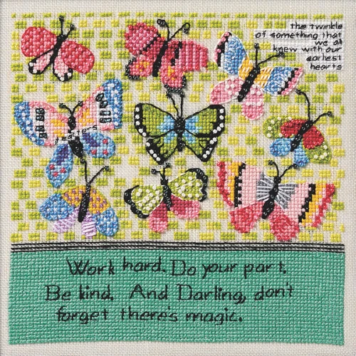 Stitched area of Don't Forget Beaded Counted Cross Stitch Kit Mill Hill Curly Girl 2026 Everyday Series CG302612