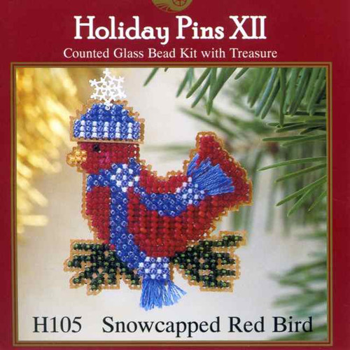 Snowcapped Red Bird Beaded Ornament Kit Mill Hill 2002 Winter Holiday