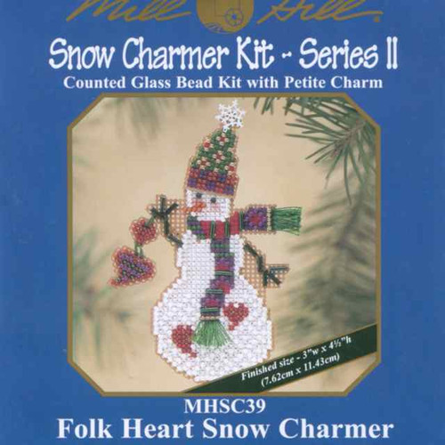 Folk Heart Snow Charmer Beaded Christmas Ornament Kit Mill Hill 2003