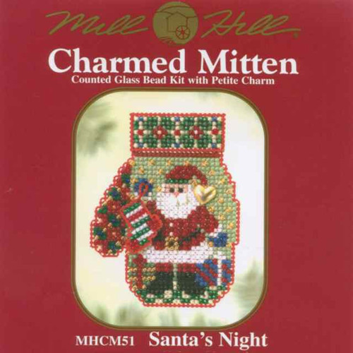 Santa's Night Beaded Cross Stitch Kit Mill Hill 2005 Mitten Ornaments