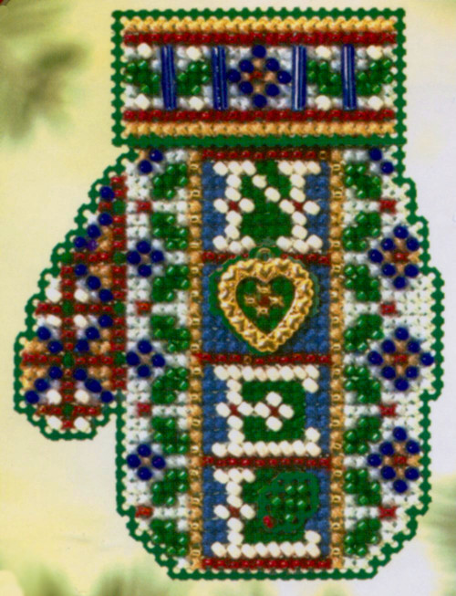 Noel Heart Beaded Cross Stitch Kit Mill Hill 2005 Mitten Ornaments