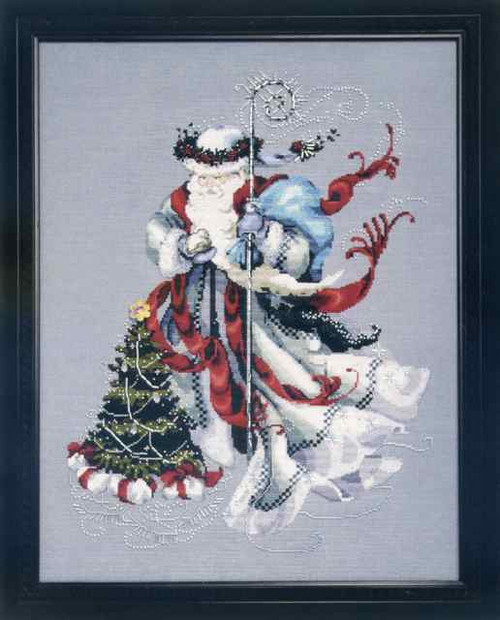 Winter White Santa Cross Stitch Chart Fabric Beads Silk Floss Braid Nora Corbett Mirabilia MD100