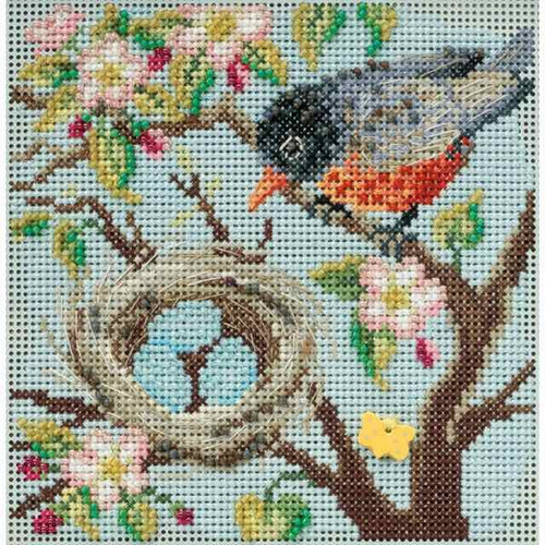 Spring Robin Cross Stitch Kit Mill Hill 2015 Buttons Beads Spring MH145103