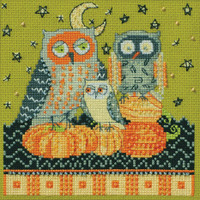 Stitched area of Autumn Owls Cross Stitch Kit Mill Hill 2024 Debbie Mumm Artful Owls