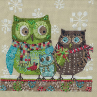 Stitched area of Winter Owls Cross Stitch Kit Mill Hill 2024 Debbie Mumm Artful Owls