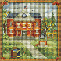 Stitched area of Book Learning Cross Stitch Kit Mill Hill 2024 Buttons & Beads Autumn MH142423