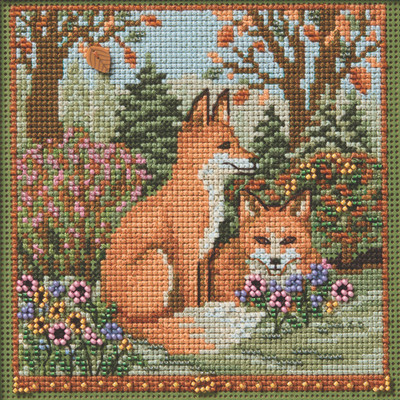 Fall Foxes Cross Stitch Kit Mill Hill 2025 Buttons & Beads