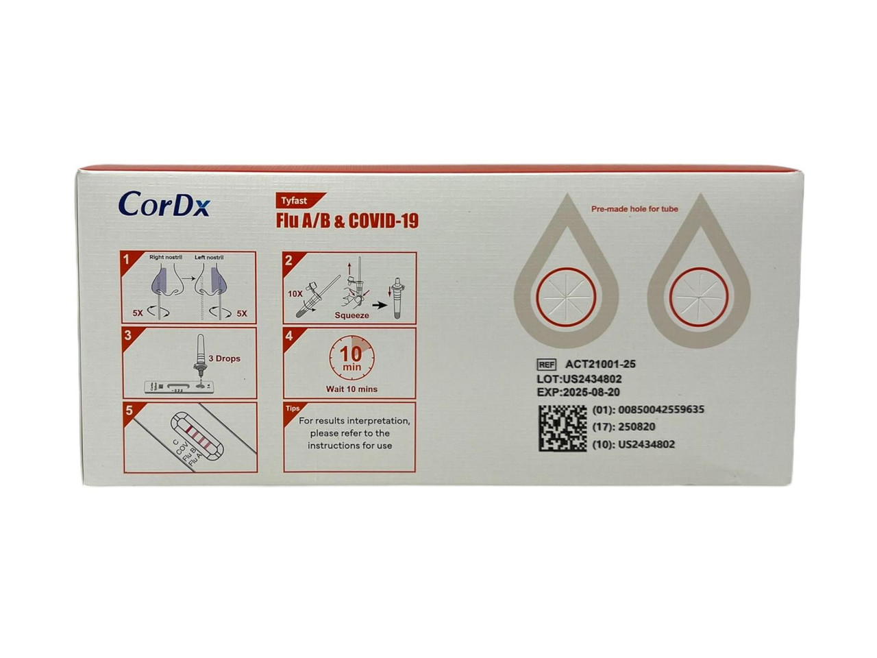 CorDx Tyfast Flu A/B & COVID-19 Multiplex Rapid Test, box/25