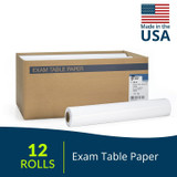 White Crepe Exam Table Paper, Single-use, 21 in x 125 ft, Box/12 rolls, Case/12 Boxes