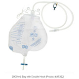 Urinary Drain Bag, 2000 mL Bag with Double Hook and Rope and T-Tap Drain Port, Anti-Reflux Valve Sterile, Vinyl, Case/20