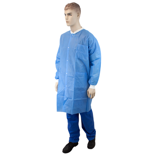 Dynarex Lab Coat with Three Pockets, Blue/White, 4 sizes, Box/10, Case/3 Boxes
